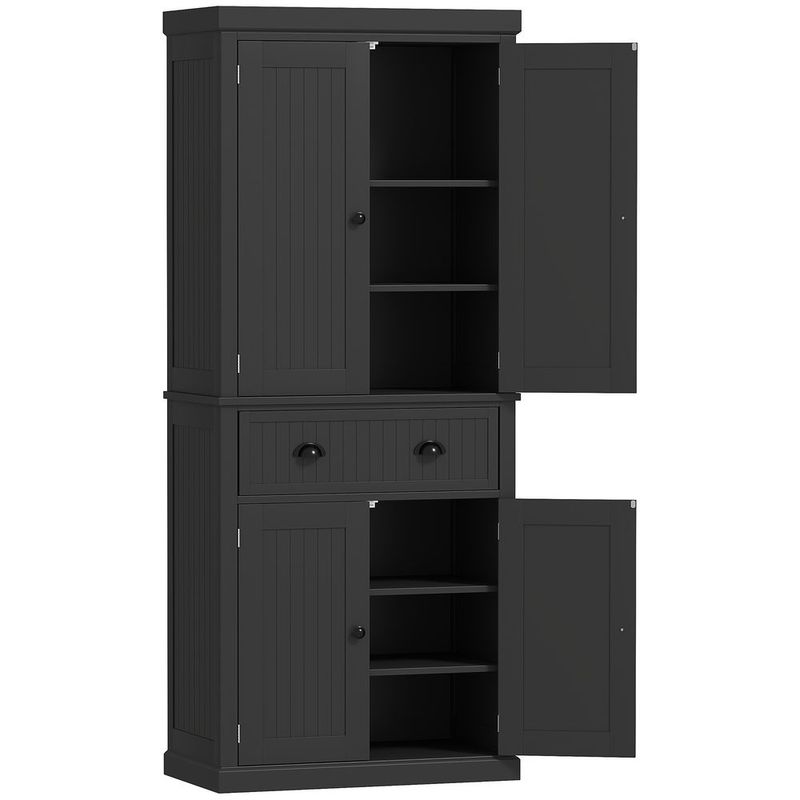 HOMCOM 72' Kitchen Pantry Storage Cabinet, Cupboard With 4 Doors And 3 Adjustable Shelves, Large Central Drawer, Black_voghion.com