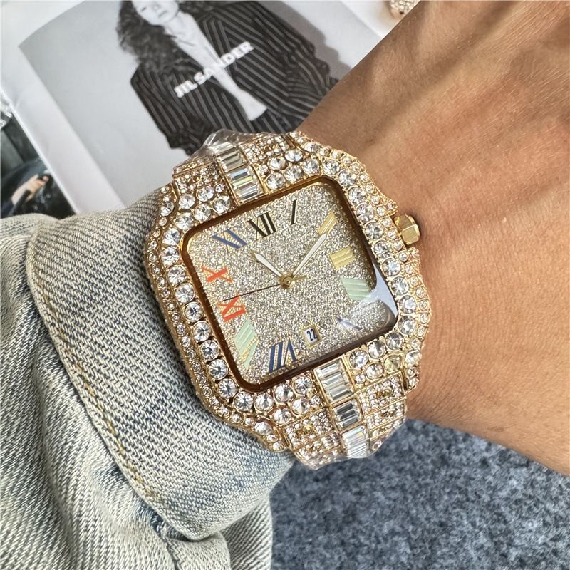 2024 Full Diamond Men's High-Quality Three-Hand Multi-Function Trendy Fashion Quartz Watch_voghion.com