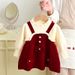 One Piece Girls Sweater Knitted Dress 2024 Autumn And Winter New Style Skirt Red Dress Princess Dress_voghion.com