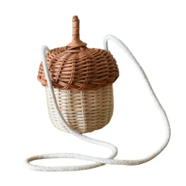 Cesto portaoggetti a forma di ghianda, secchio rotondo in rattan intrecciato a mano, borsa a tracolla intrecciata in stile spiaggia Trcal, accessori per foto C241106_voghion.com