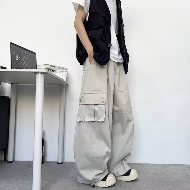 Cargohose aus gewaschener Baumwolle im amerikanischen Stil mit großen Taschen, Unisex, lässig, locker, Jogger, gerade, lange Hose mit mehreren Taschen_voghion.com