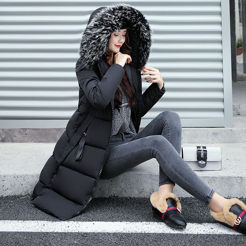 Giacca da donna imbottita in cotone con collo lungo e spesso in pelliccia e taglia grande_voghion.com
