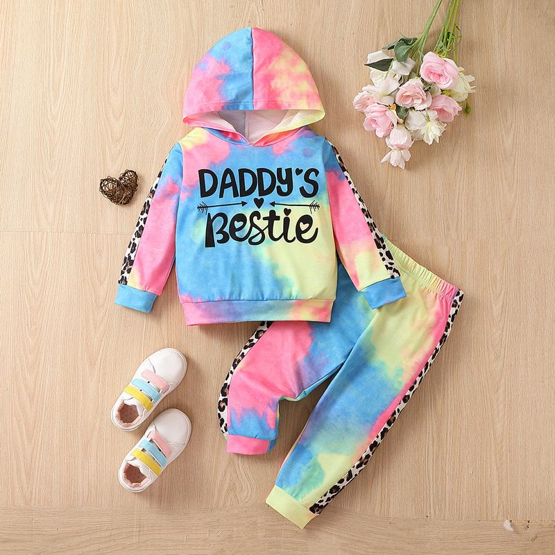 Mother&Kids Letter tie-dye-kombinasjon med hettegenser i to deler, moteriktig barnesett_voghion.com