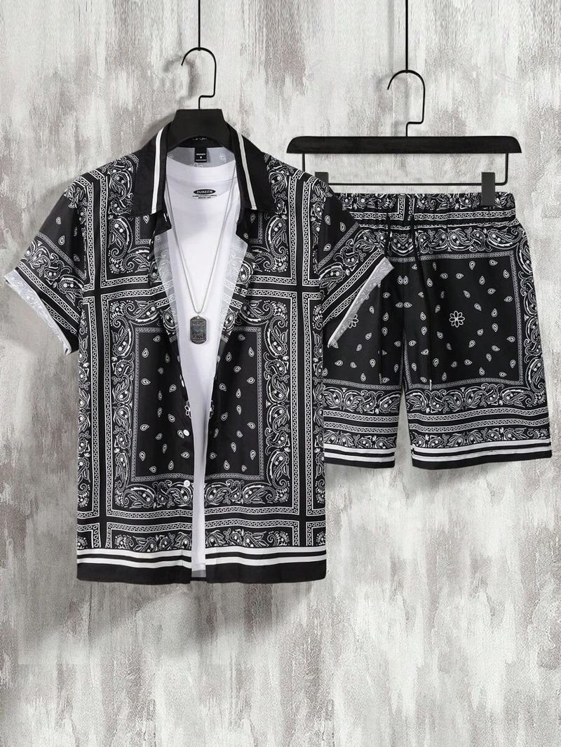 Herenkleding Retro Tribal Totem 3D Digitaal Print Zomer Shirt Shorts Pak Strandvakantie_voghion.com