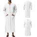 Herrenbekleidung Herren Lose Gestreifte Stehkragen Langarm Muslim Robe Sweatshirt Pocket Style Robe_voghion.com