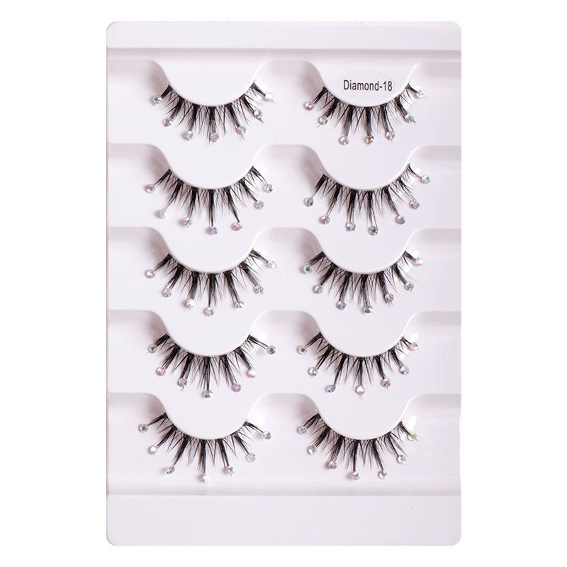 Vippeextensionssett 5 par gjennomsiktig trådpasta diamant falske øyevipper naturlig krøllede øyevipper Little Devil tegneserieøye falske øyevipper_voghion.com
