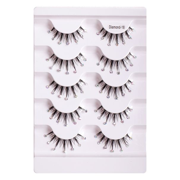 Vippeextensionssett 5 par gjennomsiktig trådpasta diamant falske øyevipper naturlig krøllede øyevipper Little Devil tegneserieøye falske øyevipper_voghion.com