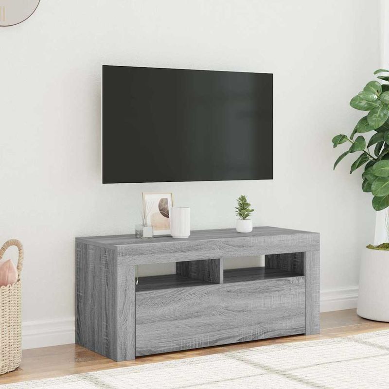 TV-Schrank mit LED-Leuchten Grau Sonoma 90x35x40 cm_voghion.com