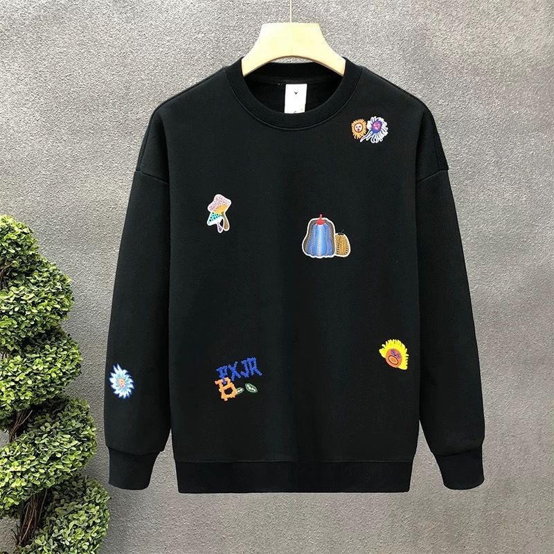 Abbigliamento maschile Alta qualità Ricamo Girocollo Uomo Felpa Autunno e Inverno Moda Larga Casual Giovanile Fondo Camicia Top Nuovo Stile_voghion.com