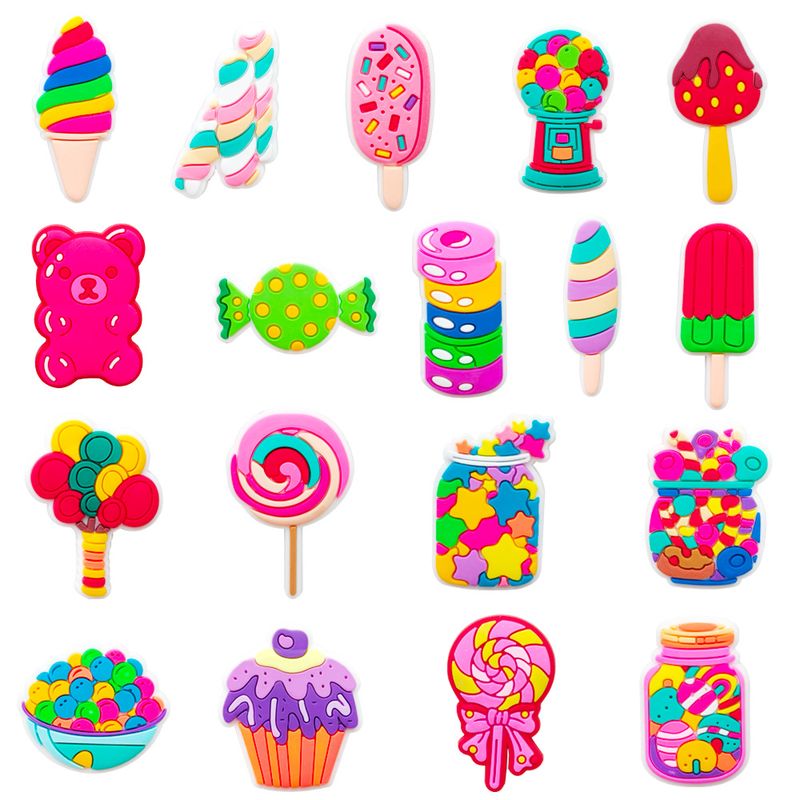 18 juegos de bonitos zapatos de caramelo con flores, accesorios de regalo para niños, hebilla de zapato de goma suave de PVC._voghion.com