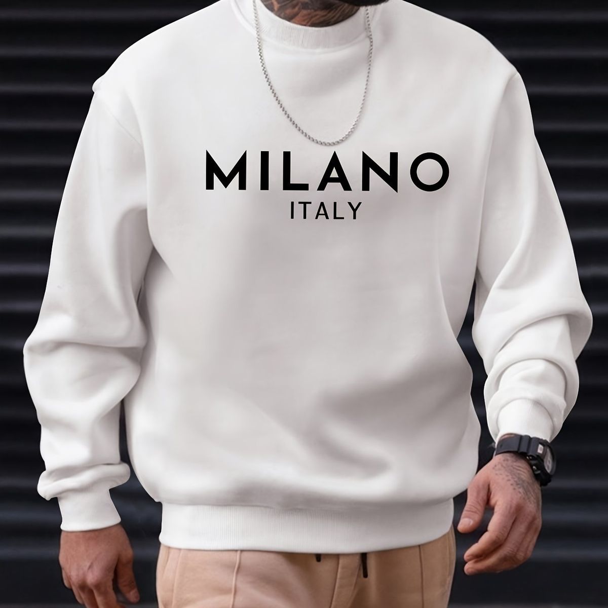 Felpa casual da uomo MILANO in morbido poliestere con maniche lunghe e scollo rotondo_voghion.com
