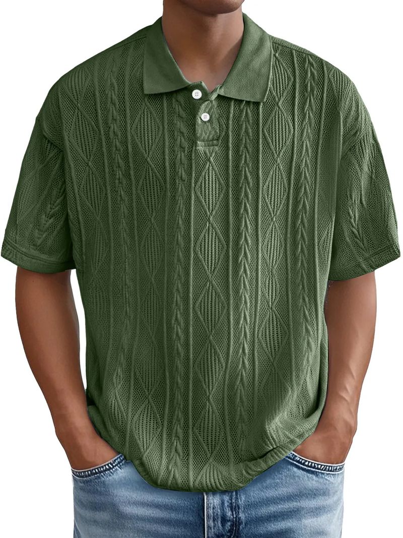 Polo da uomo primavera ed estate, con trama ampia, maglietta con risvolto retrò, traspirante, a maniche corte_voghion.com