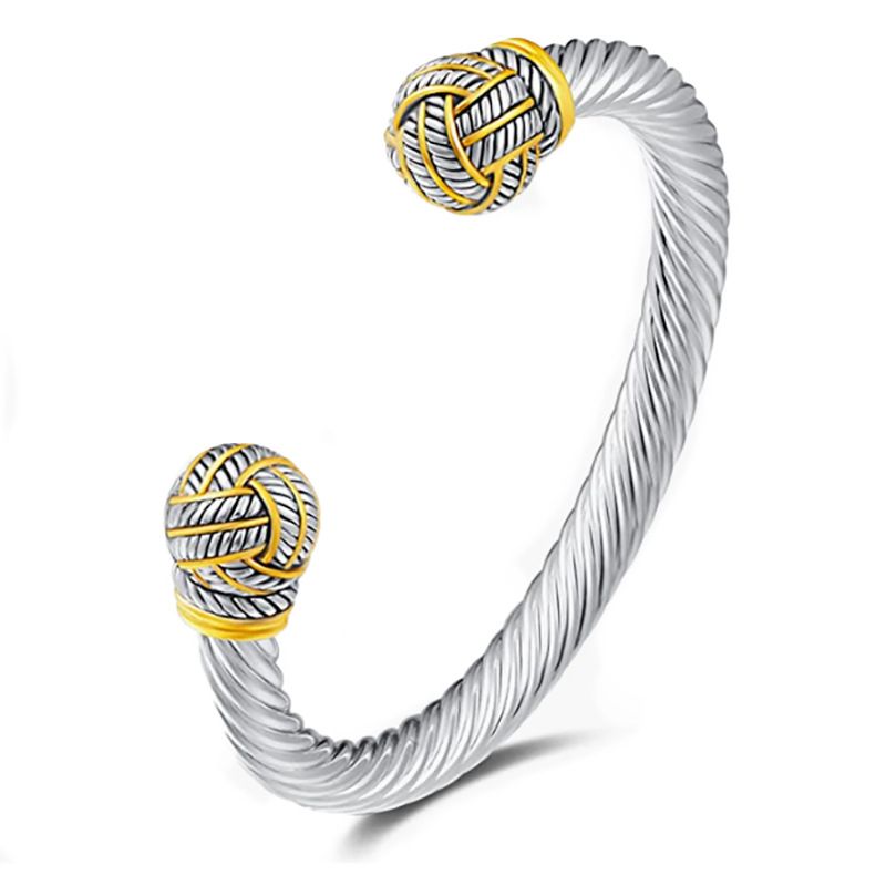 Nerūsējošā tērauda Trend Retro Twist Ball atvērta aproce Titāna tērauda regulējama trošu virves aproce_voghion.com