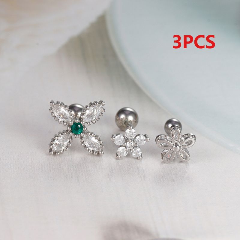 Orecchini unisex alla moda con zircone, piercing all'orecchio, chiodo, fiore, piccoli orecchini a vite in acciaio inossidabile, set di orecchini_voghion.com