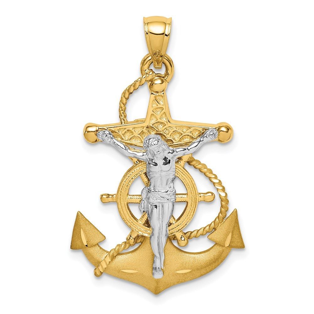 14K Two-tone Polished/Satin D/C Mariner Cross Pendant_voghion.com