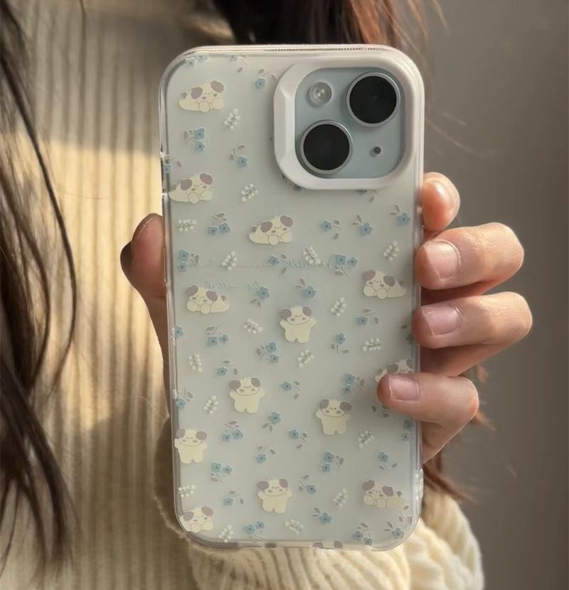 Unbeatable Quality New Product [Xiaohongshu Same Style] White Frame Floral Dog Iphone15 Best Selling 14promax Mobile Phone Shell For IPhone_voghion.com