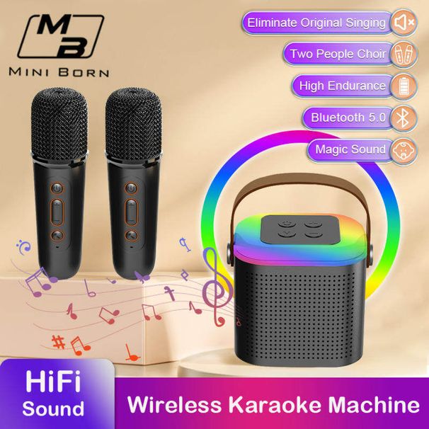 Mini Born KTV Home Wireless Bluetooth Mini Karaoke Machine Home Microphone Audio Integrated Microphone Universal Singing Speaker With Dual Microphone_voghion.com