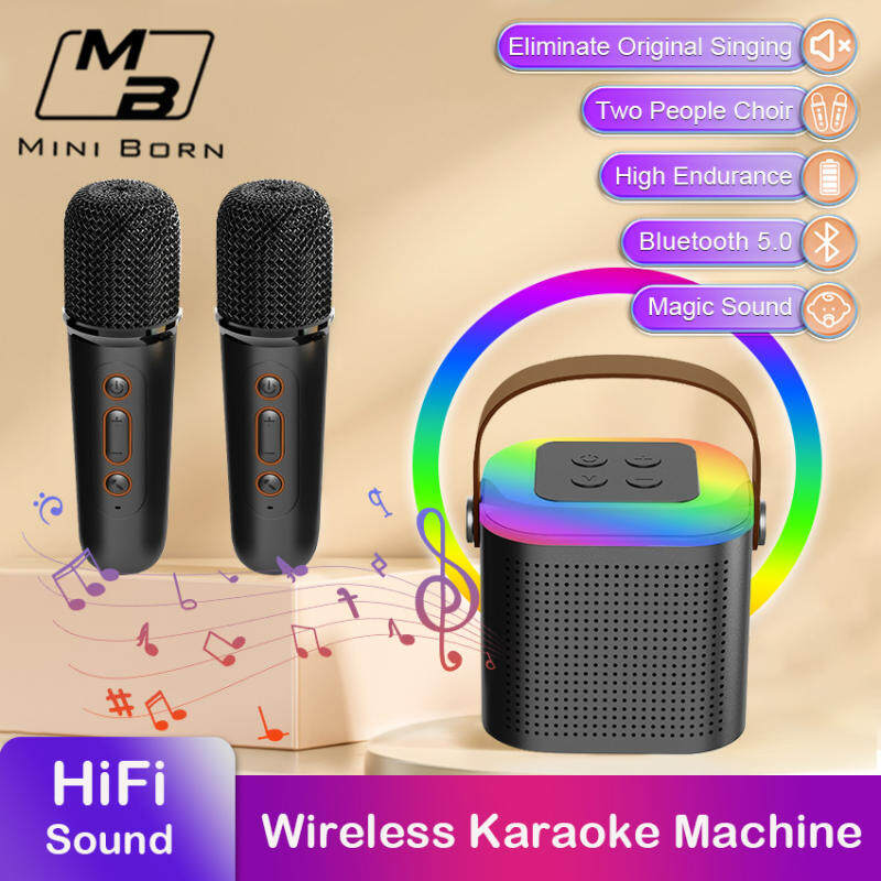 Mini Born KTV otthoni vezeték nélküli Bluetooth mini karaoke gép otthoni mikrofon audio integrált mikrofon univerzális énekhangszóró kettős mikrofonnal_voghion.com