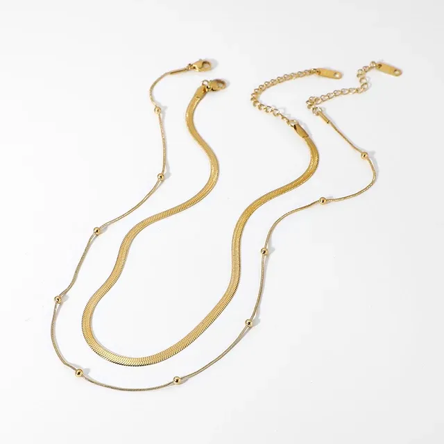 Vendita calda da donna 14K placcato oro multistrato perline rotonde collana da indossare ogni giorno anti-appannamento impermeabile gioielli in acciaio inossidabile_voghion.com