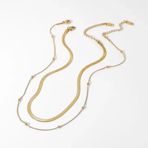 Vendita calda da donna 14K placcato oro multistrato perline rotonde collana da indossare ogni giorno anti-appannamento impermeabile gioielli in acciaio inossidabile_voghion.com