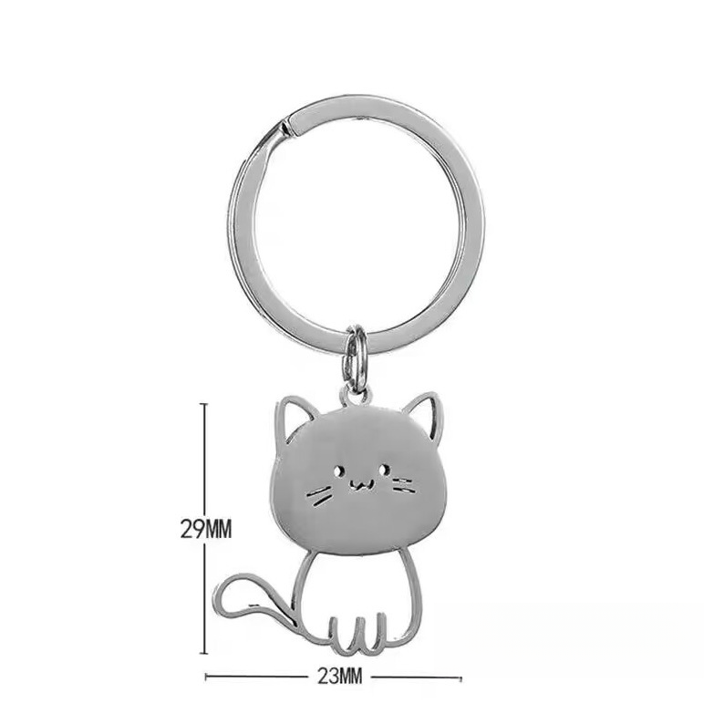 Portachiavi creativo in acciaio inossidabile con motivo a cartoni animati, semplice e alla moda, a forma di coppia di gatti._voghion.com