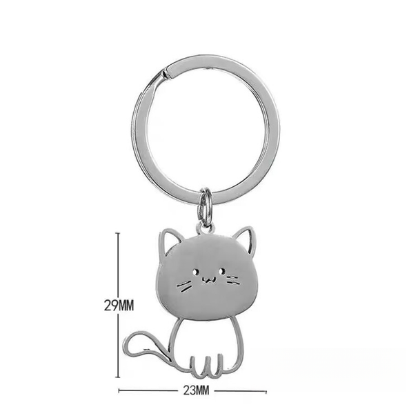 Portachiavi creativo in acciaio inossidabile con motivo a cartoni animati, semplice e alla moda, a forma di coppia di gatti._voghion.com