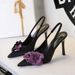 Elegante High Heels mit floralem Muster und spitzer Spitze und offenem Riemen auf der Rückseite – Damenschuhe für Bankette und besondere Anlässe, flache Einzelschuhe_voghion.com