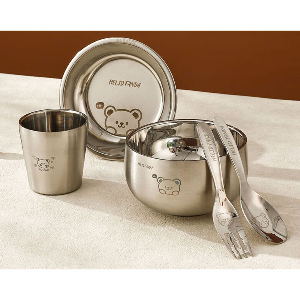 Set di stoviglie in acciaio inossidabile 304 per campeggio all'aperto, portatile, piatto, bacchette, cucchiaio, ciotola per zuppa, combinazione per uso domestico_voghion.com