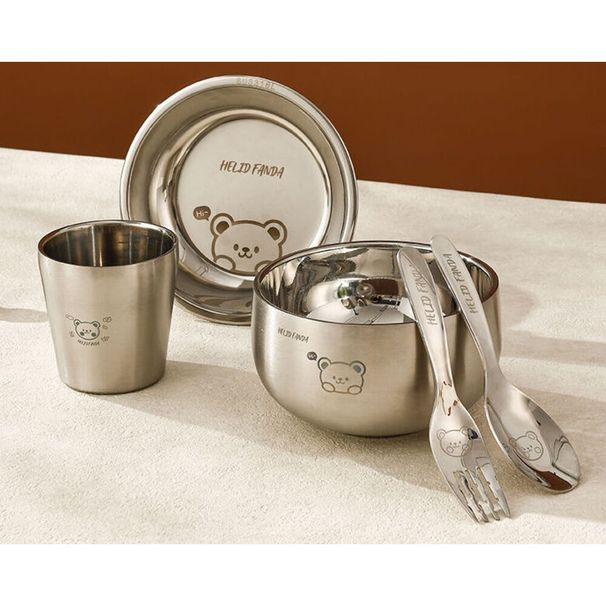 Set di stoviglie in acciaio inossidabile 304 per campeggio all'aperto, portatile, piatto, bacchette, cucchiaio, ciotola per zuppa, combinazione per uso domestico_voghion.com