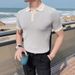 Herrkläder Sommar tunn stil slimmad high end stickad cool kavaj stilig T-shirt kontrastfärg is siden pikétröja kortärmad herr_voghion.com