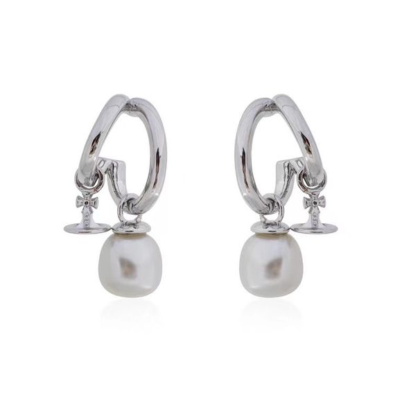 Empress Dowager New Saturn Double Ring Irregular Pearl Earrings Fashion Sweet Women's Jewelry Ear Clips_voghion.com