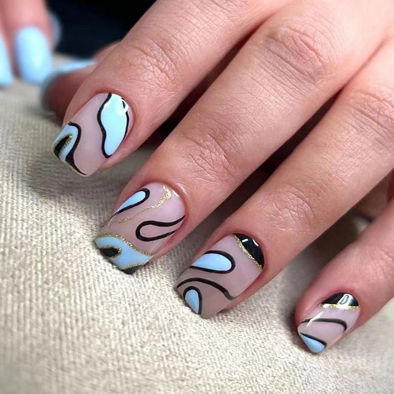 Middellange ballet 24-delige kunstnagels Bloemontwerp Nepnagels Gradiëntroze Vierkant Druk op nagels Draagbaar Ful_voghion.com