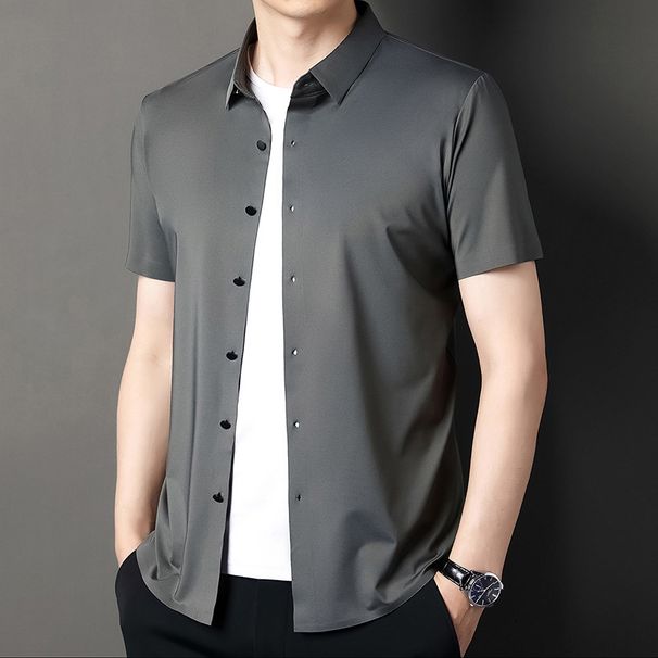 Camicia a maniche corte sottile CT 2025 Summer Silk da uomo, senza cuciture, casual e alla moda_voghion.com