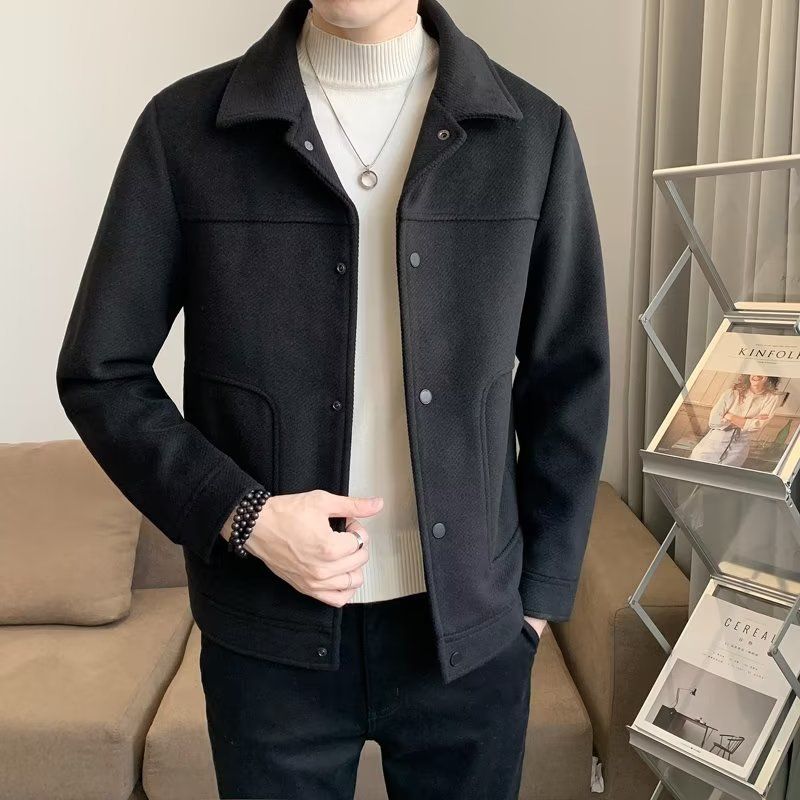Men's Clothing Woolen Coat Men's Wool Blend Jacket Winter Slim Fit Short Coat Notched Lapel Stylish Tweed Blazer Warm Fleece Lining​_voghion.com