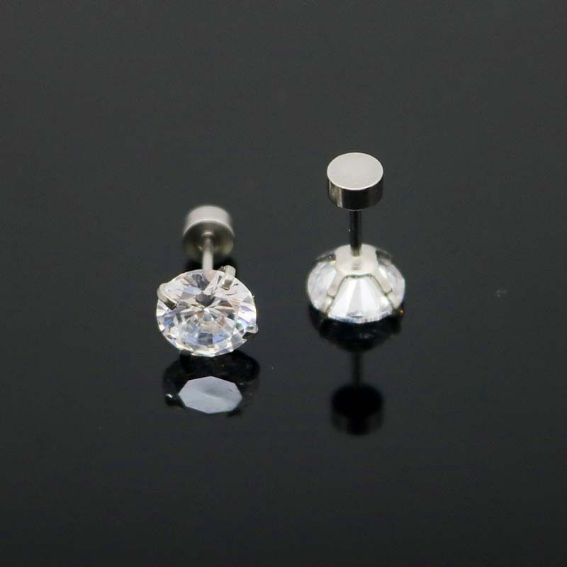 Gleicher Stil Edelstahl Piercing Schmuck AA Runde Kuchen Ohrringe Vier-Prong Zirkon Ohr Knochen Stud_voghion.com