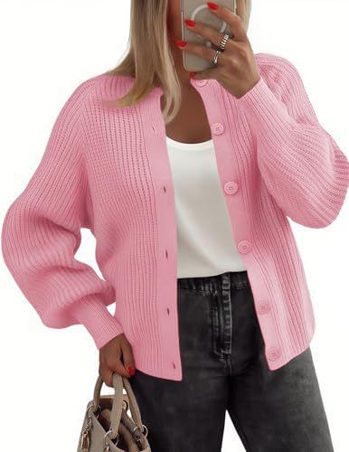 Women's Long Sleeve Knit Cardigan With Button Front, Cozy Chunky Knit Sweater, Round Neck Open Front Casual Fall Fashion Top_voghion.com
