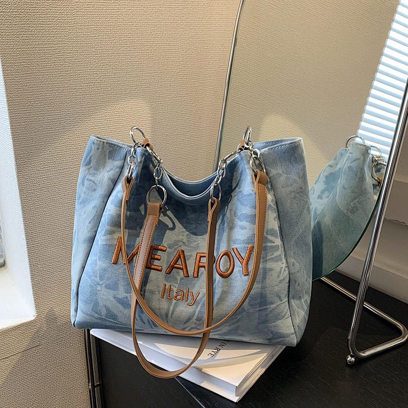 Design Denim Bag Dame Stor Kapacitet Tote Class Pendler Skuldertaske_voghion.com