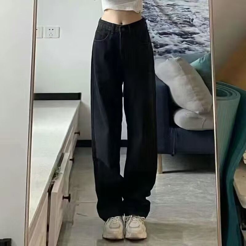 Vintage-Jeans im amerikanischen Stil für Damen, zierliche, ausgestellte Tasche, einzigartige, schmale Passform, hohe Taille, ausgefranste lange Hose_voghion.com