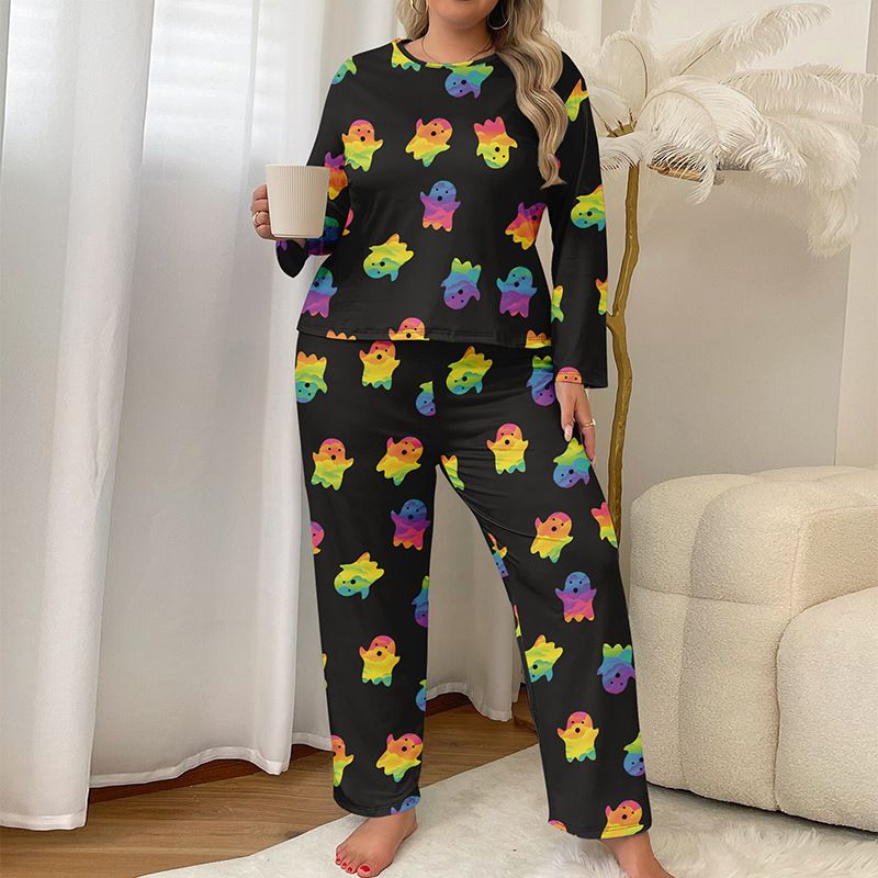 Damen-Nachtwäsche, Herbststil, Milchseide-Pyjamas, Damen-Hauskleidung, Übergröße, lässiger langärmeliger Hosenanzug_voghion.com