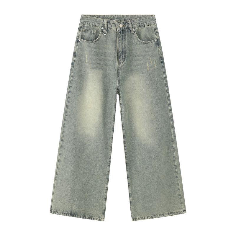 Herrenbekleidung Neue lockere gewaschene weiße hellblaue Jeanshemdjacke Hose Freizeitanzug Männer und Frauen_voghion.com