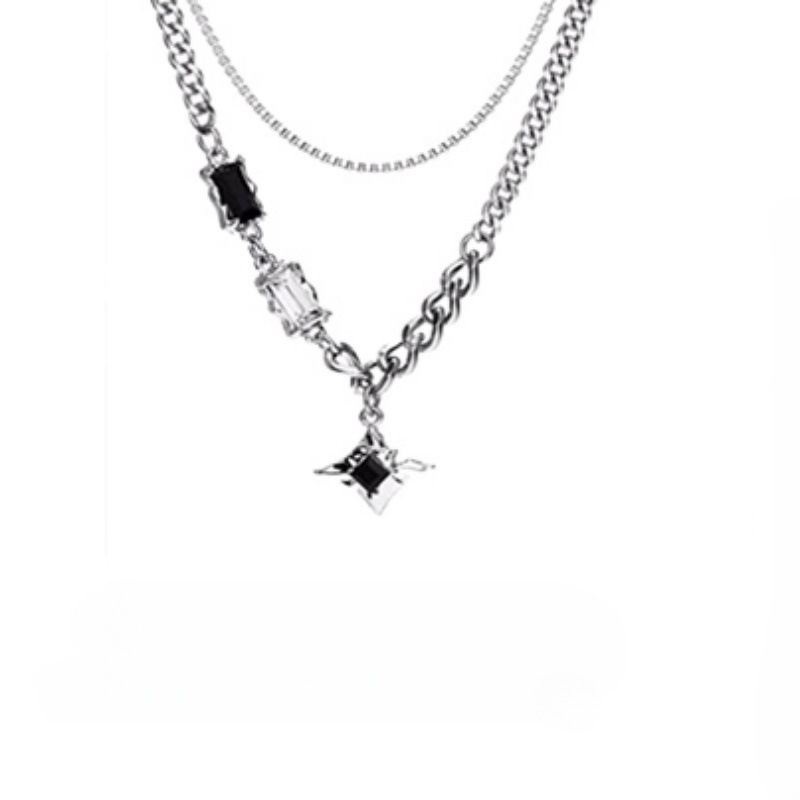 Collier double couche étoile pour pull tendance, design de niche léger, style hip-hop, chaîne de clavicule pour couple, hommes et femmes_voghion.com