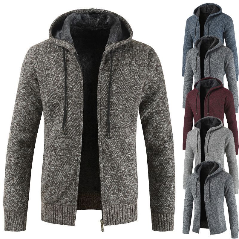 2024 autumn and winter new thick velvet sweater men's hooded cardigan jacket_voghion.com