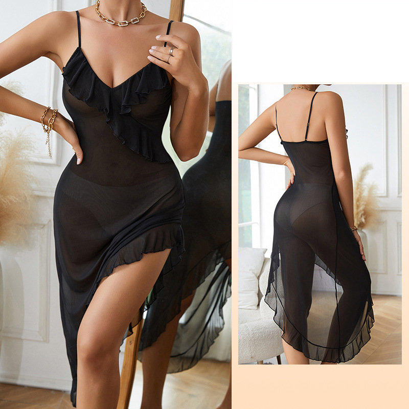 Women's Clothing Feiyun Multi Color Sexy Mesh See Through Pajamas Sexy Lingerie Suspenders Nightdress Female Home Clothes_voghion.com
