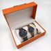 Kutija za sat za par, preklopna kutija za nakit od tri dijela, narančasti sat, set naušnica s privjeskom, kožna kutija_voghion.com