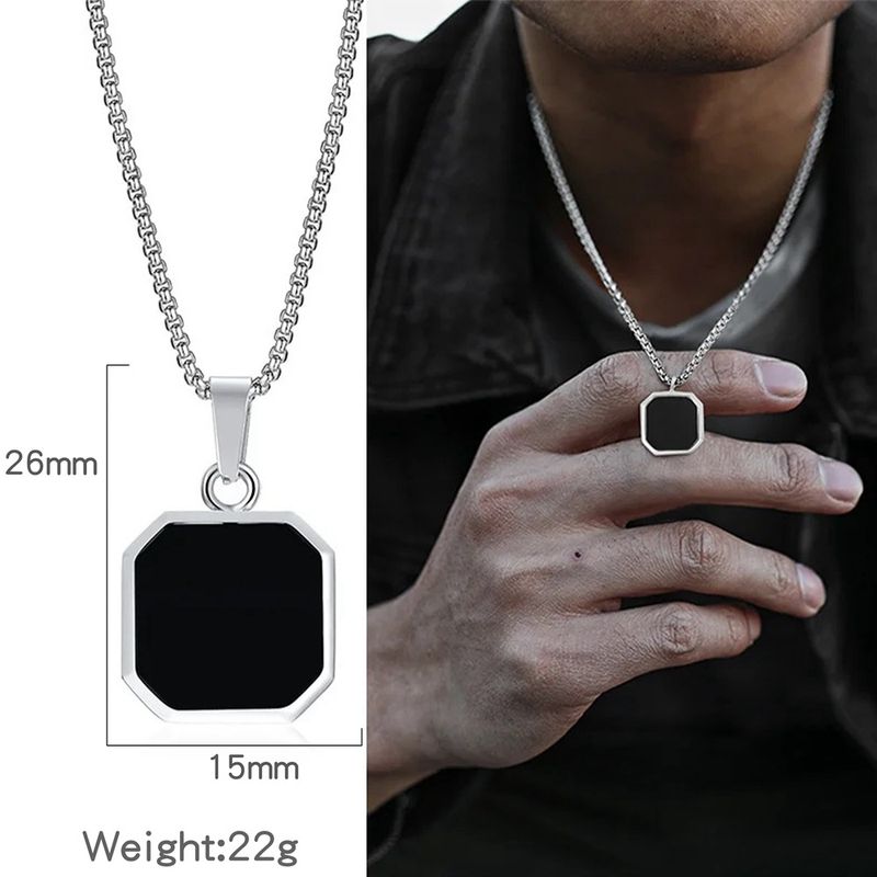 Geometrische Block-Anhänger-Halskette für Herren – Minimalistische Edelstahlkette mit schwarz-weißen Muschelakzenten – Modernes Unisex-Design für den Alltag_voghion.com