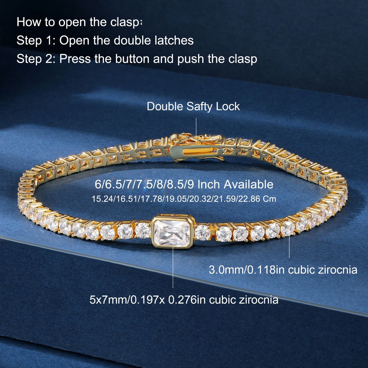 Tennisarmband für Damen mit Zirkonia-Steinen, verstellbarer Achterverschluss, elegantes und stilvolles Unisex-Design für den Alltag oder als Geschenk_voghion.com