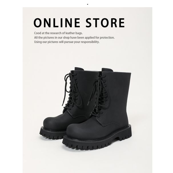 Men's Big Genuine Leather Thick Soled Straps,English Style Round Toe Short_voghion.com