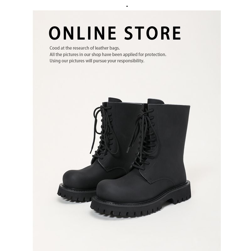 Herenschoenen van echt leer met dikke zolen, Engelse stijl, ronde neus en korte schoenen_voghion.com
