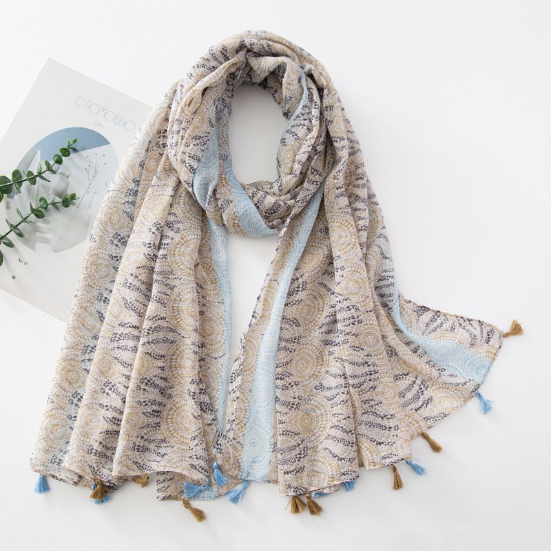 Unisex Balinese gaas dunne zijden sjaal dames sjaal print cape Print zon franje strand cape_voghion.com