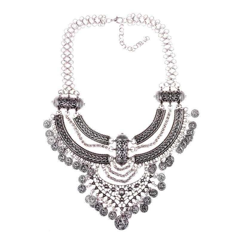 Collier multicouches en forme de pièce exagérée avec de longs accessoires de chaîne de clavicule_voghion.com